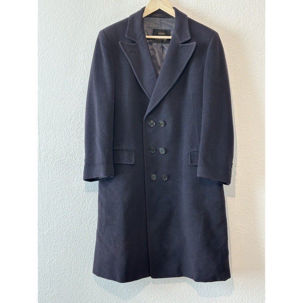 Barney's New York Vintage Mens 100% Cashmere Navy Blue Topcoat Overcoat